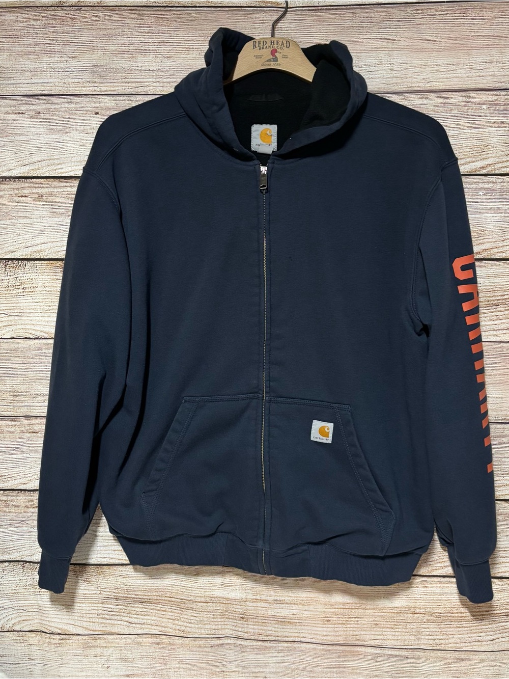 Carhartt Rain Defender Mens Large Navy Blue Full Zip Quilted Lined Hoodie Jacket